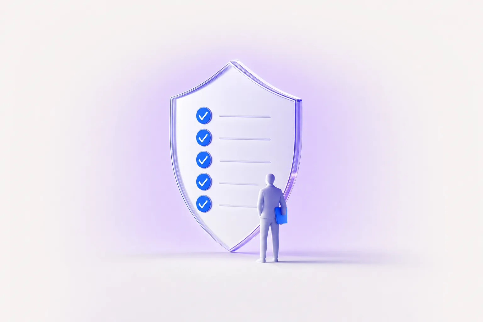 Illustration minimaliste de la conformité IA Act pour un DPO : métaphore du bouclier et de la checklist.